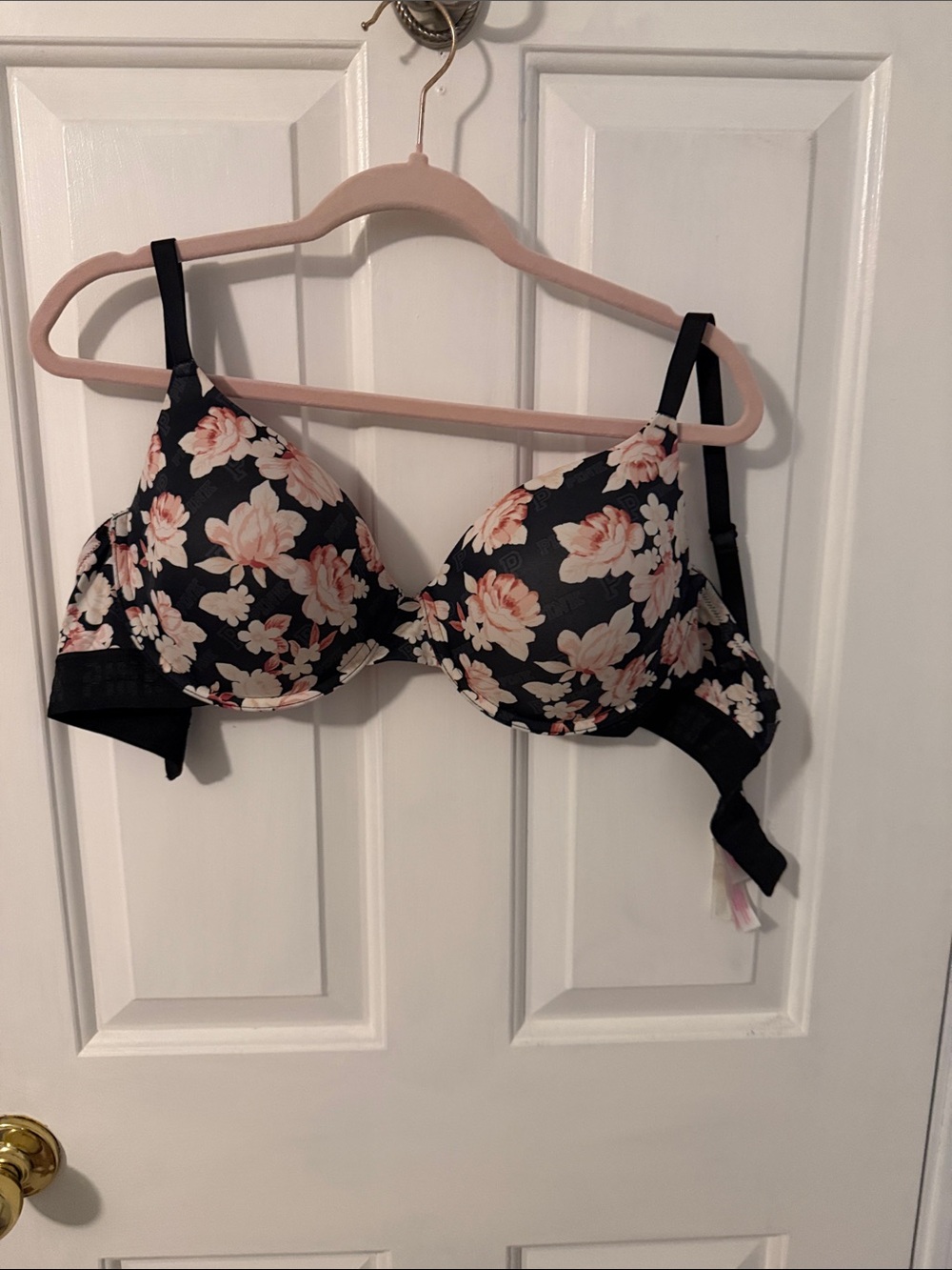 PINK Victoria's Secret Black Bra with Pink Floral Print
